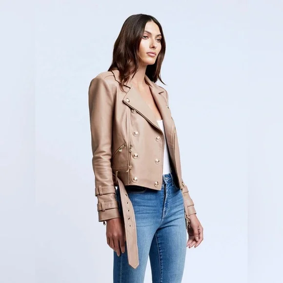 NWT $1395 L'agence Billie Belted Leather Jacket